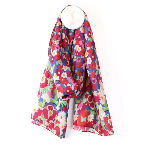 Red Mix Recycled Blend Painted Floral Print Scarf by Peace of Mind